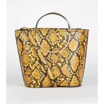 Yellow Faux Snake Ring Handle Bucket Bag