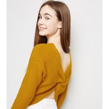 Girls Mustard Twist Back Jumper