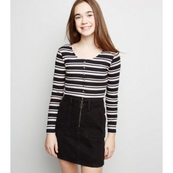 Girls Black Ring Zip Utility Mini Skirt