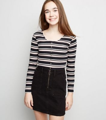 Girls Black Ring Zip Utility Mini Skirt