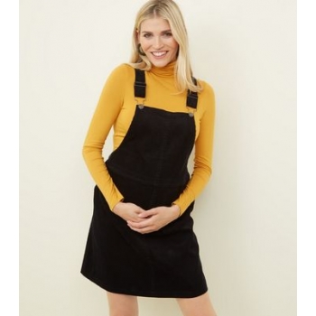 Maternity Black Front Pocket Buckle Pinafore Dress