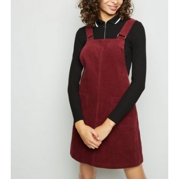 Burgundy Corduroy Square Buckle Pinafore Dress