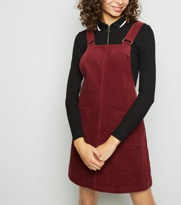 Burgundy Corduroy Square Buckle Pinafore Dress