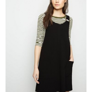 Black Crepe Resin Ring Pinafore Dress