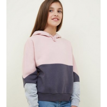 Girls Pink Colour Block Hoodie