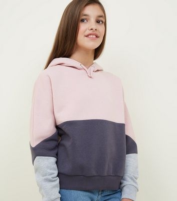 Girls Pink Colour Block Hoodie