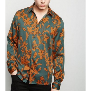 Rust Floral Satin Long Sleeve Shirt