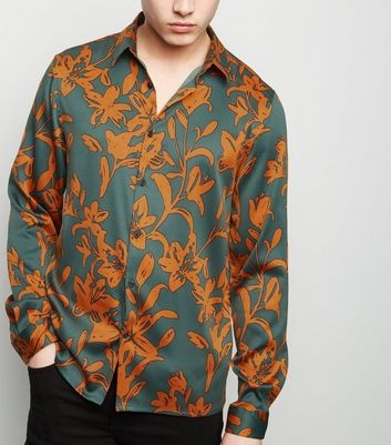 Rust Floral Satin Long Sleeve Shirt