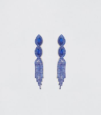 Blue Premium Gem Twist Chandelier Earrings