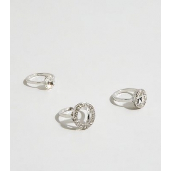 3 Pack Silver Premium Gem Stacking Rings