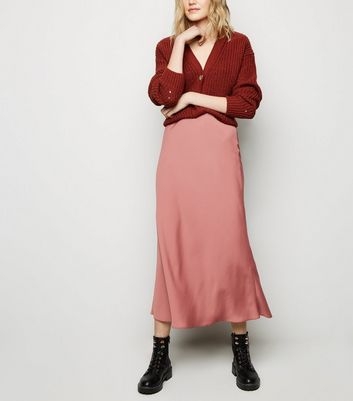 Rust Satin Bias Cut Midi Skirt