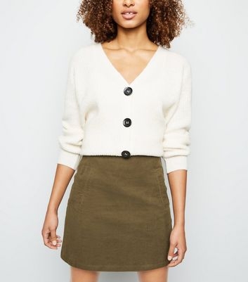 Khaki Corduroy High Waist Mini Skirt