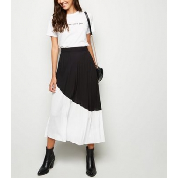 Black Monochrome Block Pleated Midi Skirt