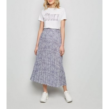 Lilac Snake Print Pleated Midi Skirt