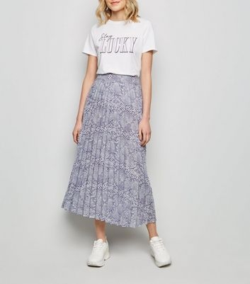 Lilac Snake Print Pleated Midi Skirt