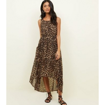 Blue Vanilla Brown Leopard Print Dip Hem Dress