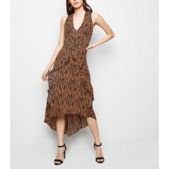 AX Paris Brown Tiger Print Dip Hem Midi Dress