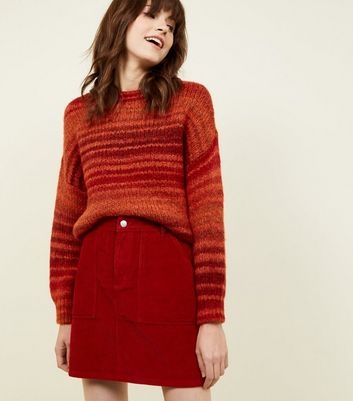 Red Corduroy Utility Pocket Skirt