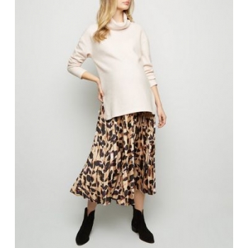 Maternity Brown Leopard Print Satin Midi Skirt