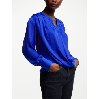 John Lewis & Partners Pleat Detail Blouse, Cobalt Blue