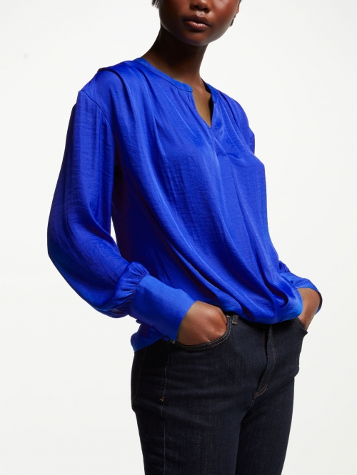 John Lewis & Partners Pleat Detail Blouse, Cobalt Blue