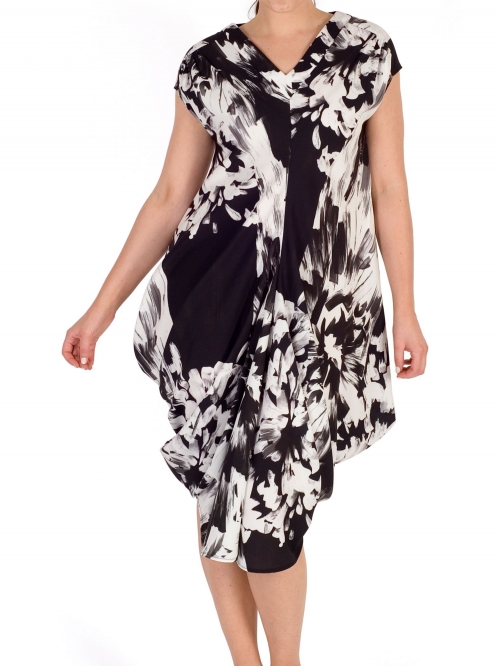 Chesca Floral Drape Dress, Black/White