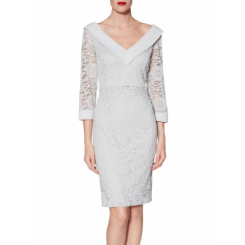 Gina Bacconi Gloria Lace Dress, Silver Mist