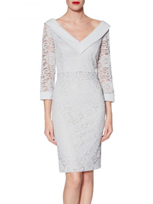 Gina Bacconi Gloria Lace Dress, Silver Mist