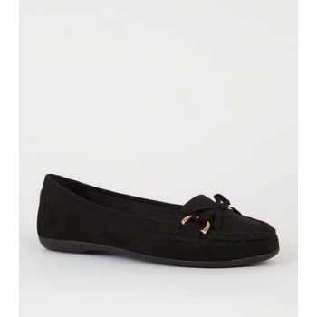 Wide Fit Black Suedette Mocassin Loafers