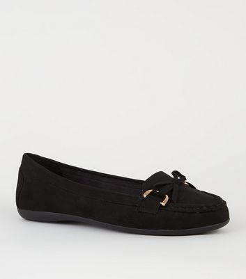 Wide Fit Black Suedette Mocassin Loafers