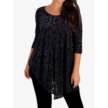 Chesca Foil print Velvet Top, Black/Silver