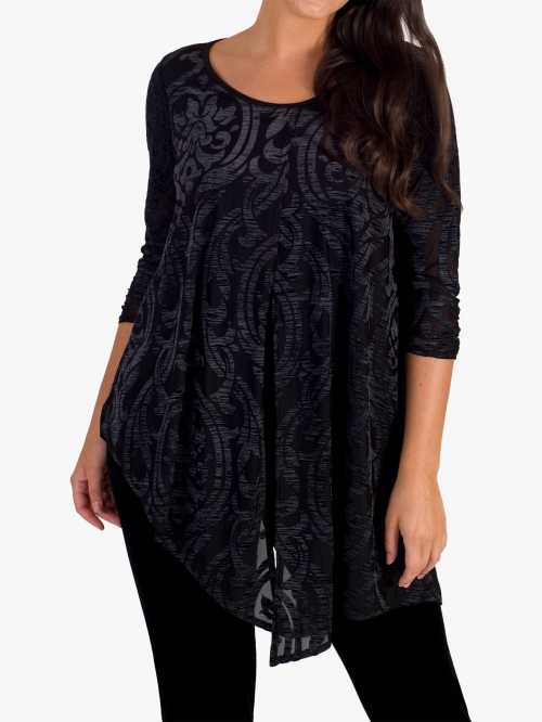 Chesca Foil print Velvet Top, Black/Silver