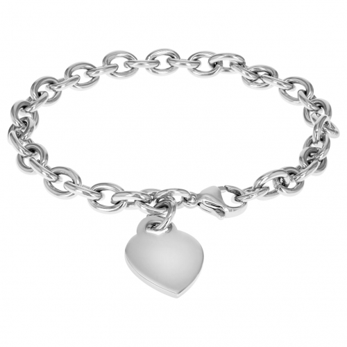 IBB Personalised Sterling Silver Heart Charm Belcher Bracelet, Silver