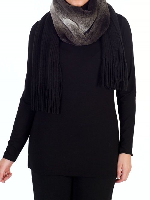 Chesca Knit and Faux Chinchilla Scarf, Black