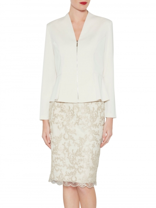 Gina Bacconi Moss Crepe Zip Jacket, Butter Cream