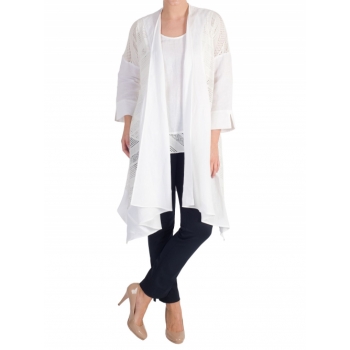 Chesca Mesh Trim Linen Coat, White