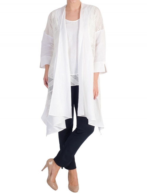 Chesca Mesh Trim Linen Coat, White