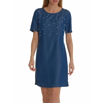 Betty & Co. Pearl Embellished Dress, Blue Denim