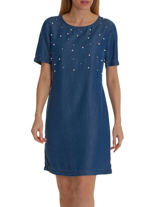 Betty & Co. Pearl Embellished Dress, Blue Denim