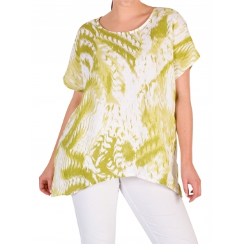 Chesca Printed Drape Linen Top, Green