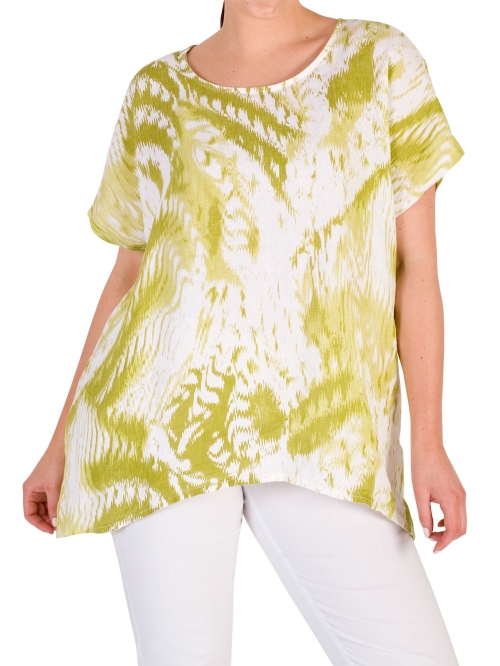 Chesca Printed Drape Linen Top, Green