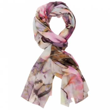 Chesca Orchid Panel Print Chiffon Scarf, Lilac/Multi