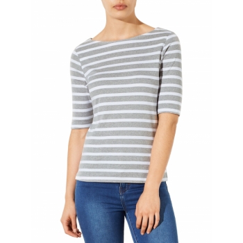 John Lewis & Partners Half-Sleeve Breton Stripe Top, White/Navy