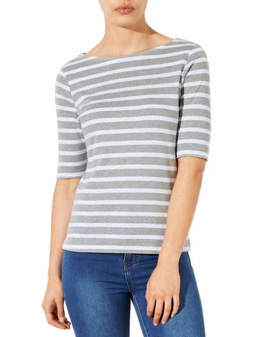 John Lewis & Partners Half-Sleeve Breton Stripe Top, White/Navy