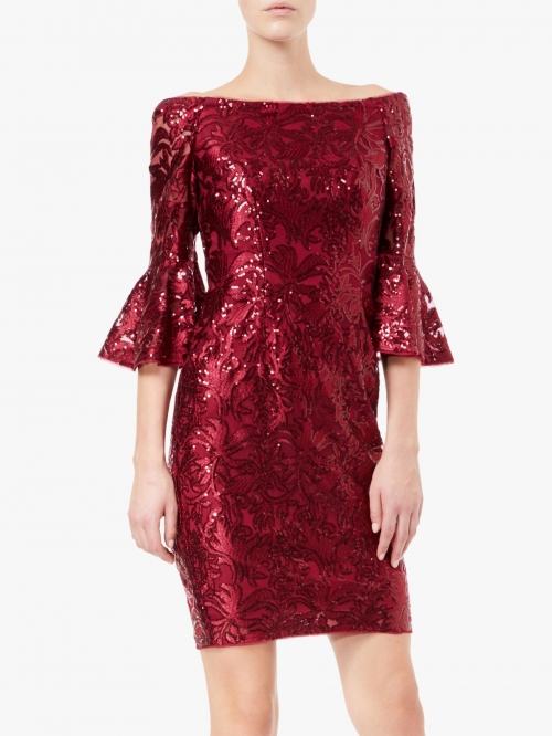 Adrianna Papell Open Neck Sequin Dress, Garnet