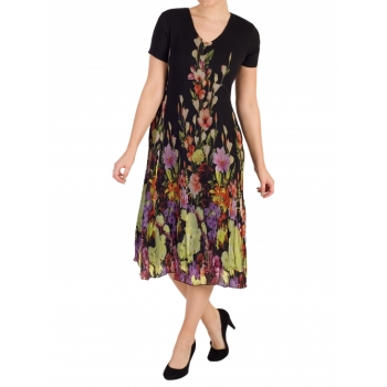 Chesca Floral Border Dress, Black/Multi