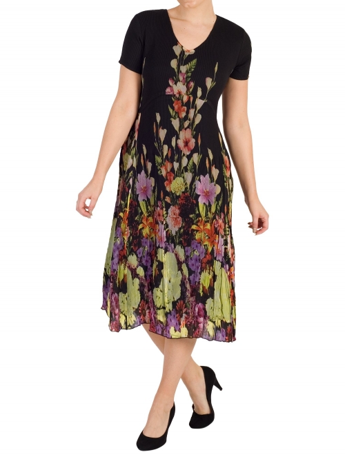 Chesca Floral Border Dress, Black/Multi