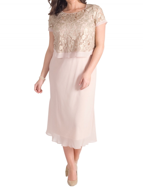 Chesca Trellis Applique Lace And Chiffon Dress, Blush