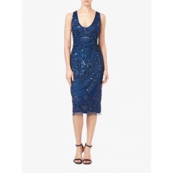 Adrianna Papell Beaded Cocktail Dress, Deep BLue