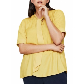 I.Scenery Curve Augusta Tie Blouse, Lemon Curry